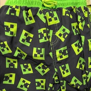 Minecraft Swim Trunks Vibrant Green and Black Kids Shorts